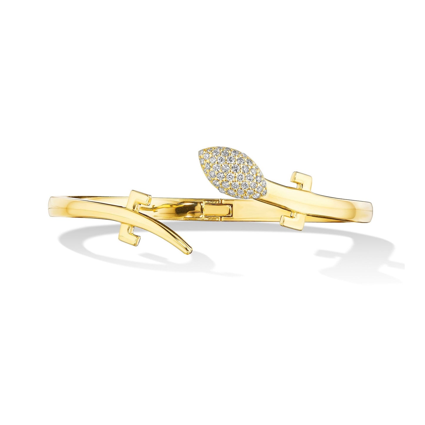 Yellow Gold Origin Single Cuff Bracelet with Pave Diamonds - Cadar