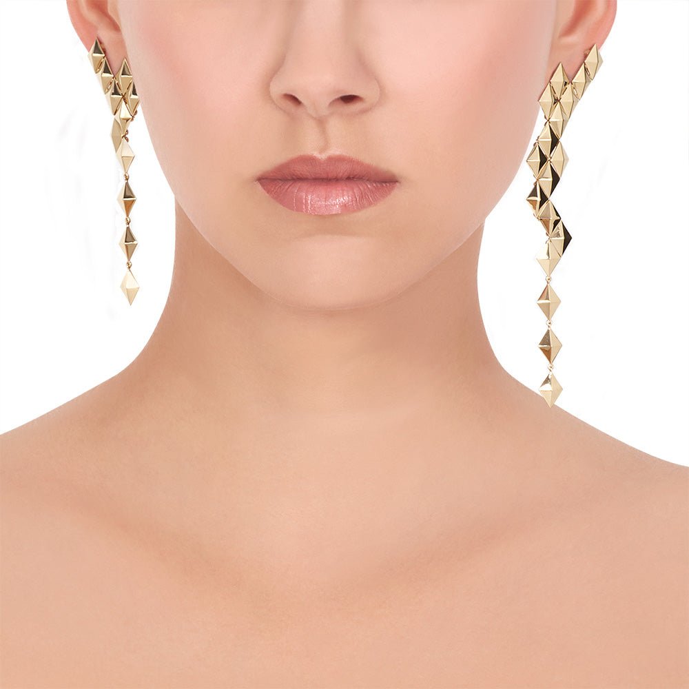 Yellow Gold Python Asymmetrical Drop Earrings - Cadar