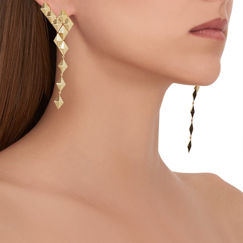 Yellow Gold Python Asymmetrical Drop Earrings - Cadar