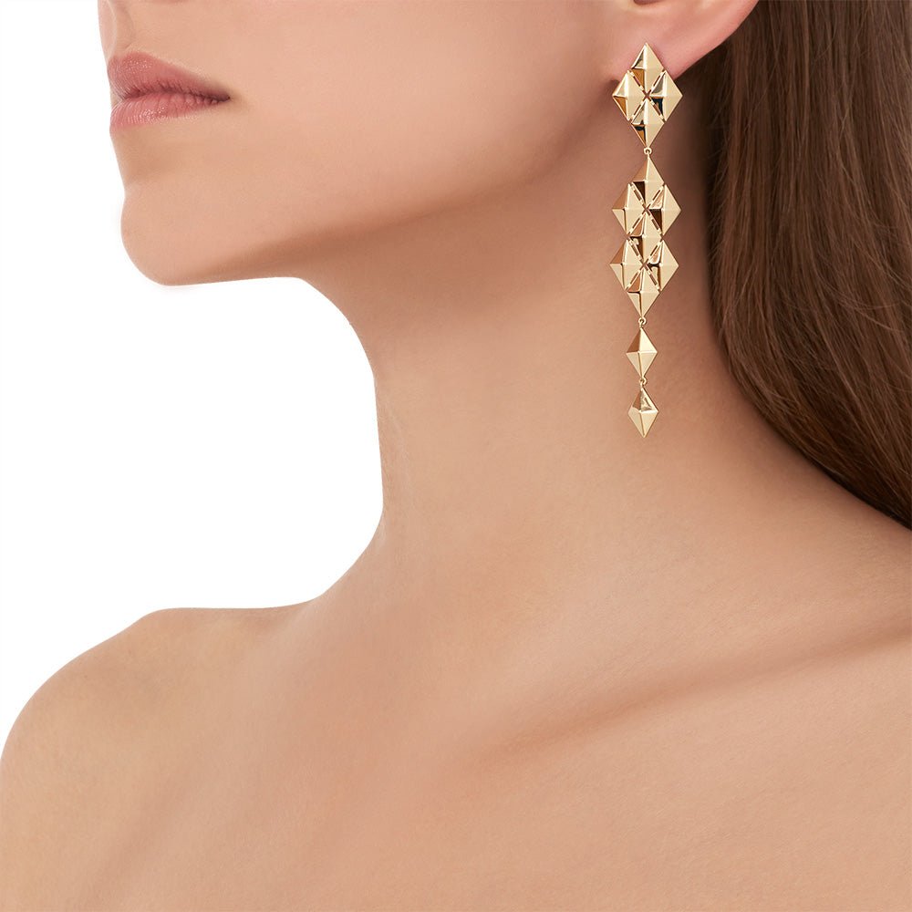 Yellow Gold Python Symmetrical Drop Earrings - Cadar