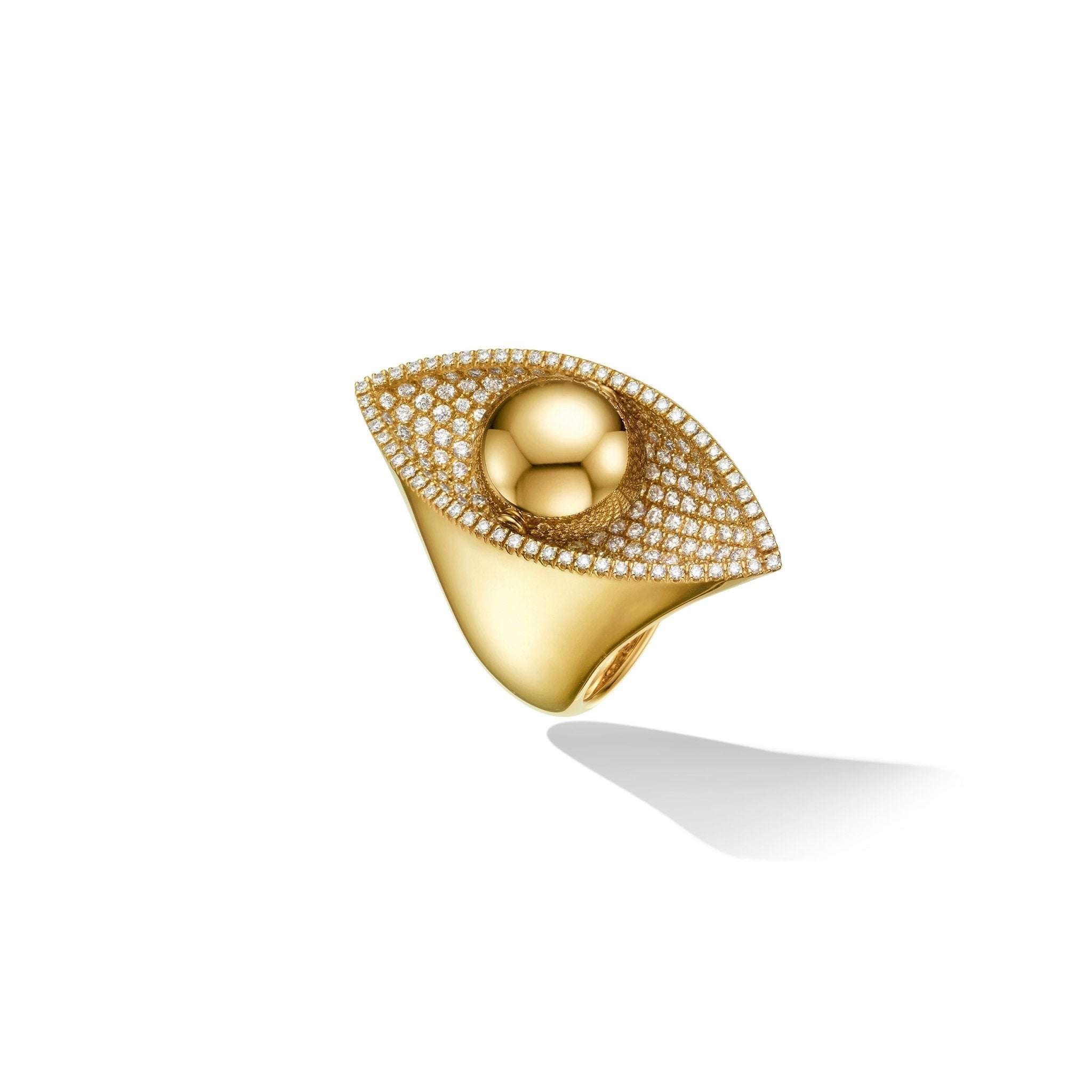Yellow Gold Reflections Cocktail Ring with White Diamonds - Cadar
