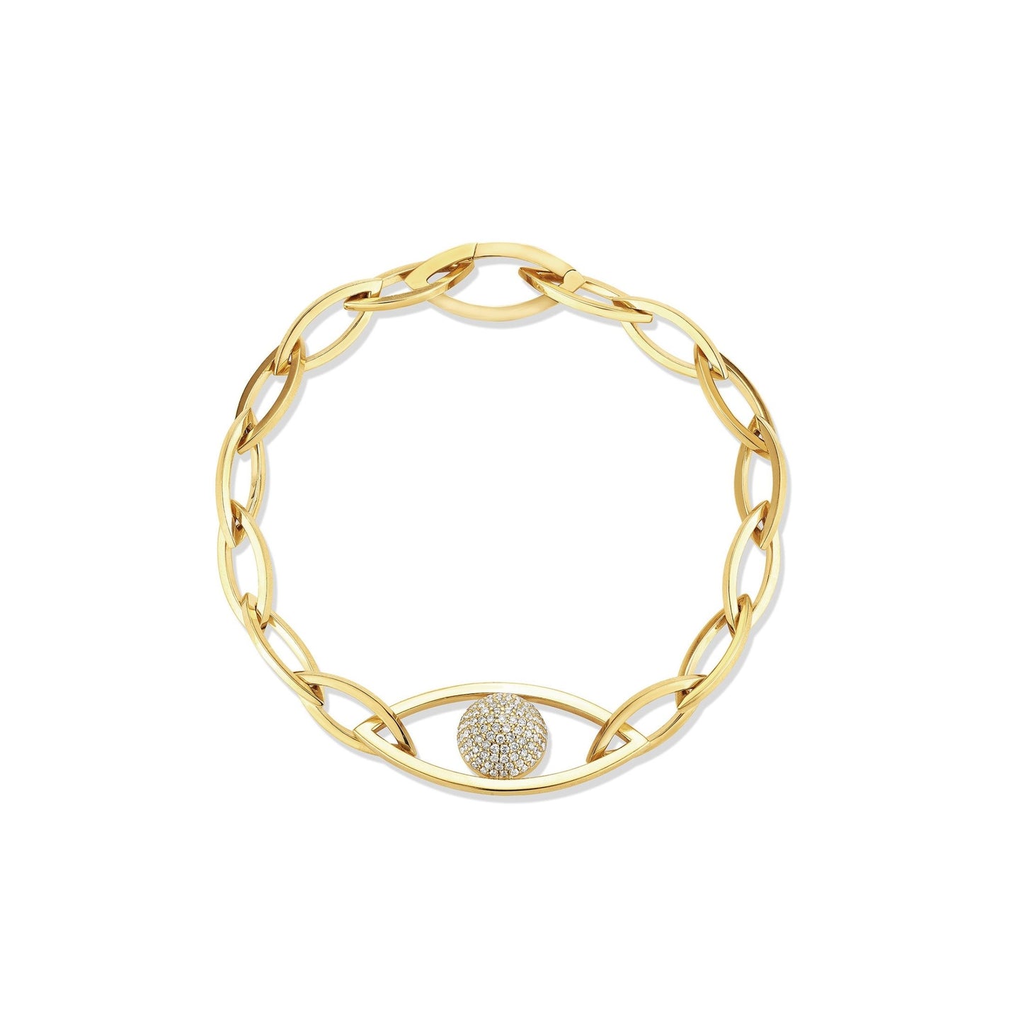 Yellow Gold Reflections Link Bracelet with White Pave Diamonds - CADAR