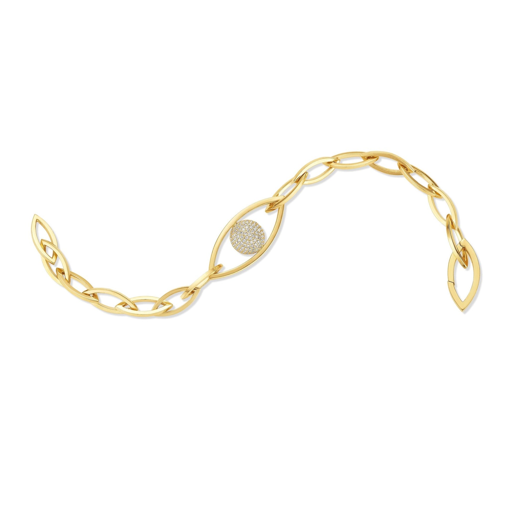 Yellow Gold Reflections Link Bracelet with White Pave Diamonds - CADAR