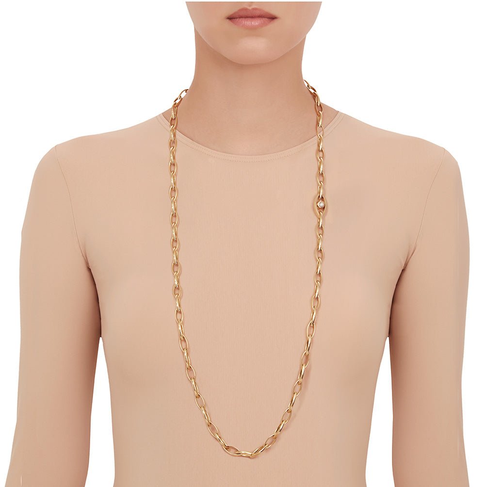 Yellow Gold Reflections Link Necklace with White Diamonds - Cadar