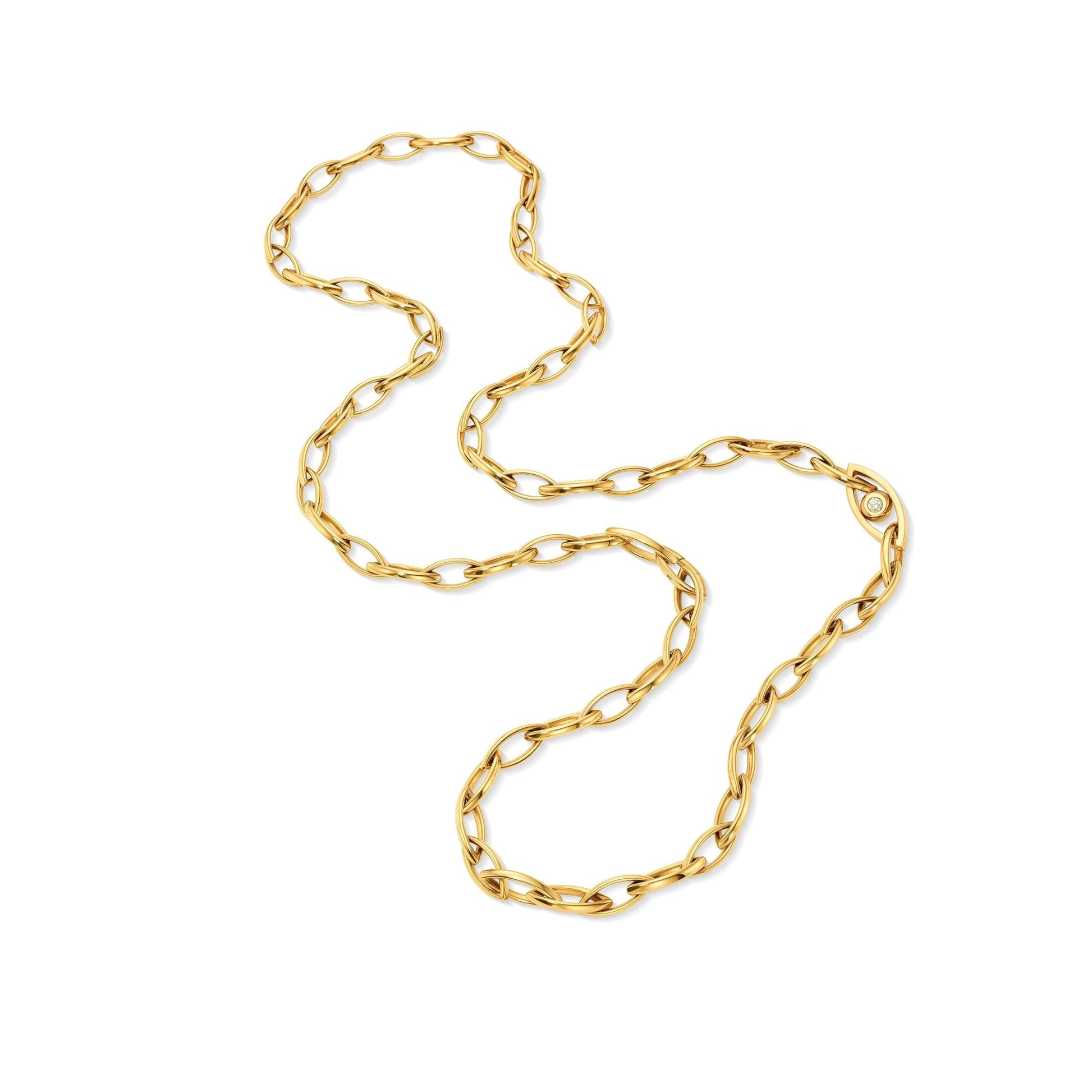 Yellow Gold Reflections Link Necklace with White Diamonds - Cadar