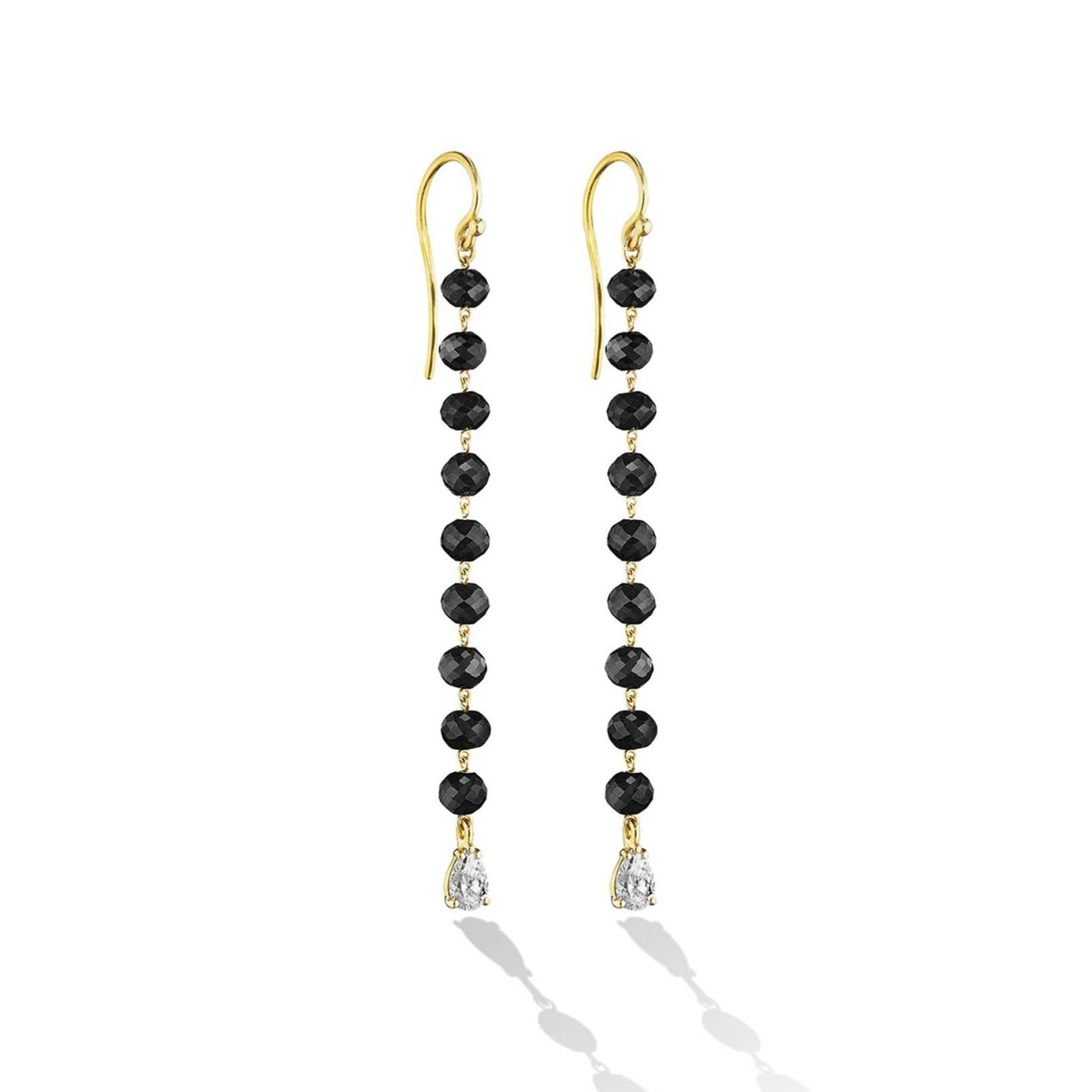 Yellow Gold Reflections Single Drop Earrings with Black and White Diamonds - Cadar