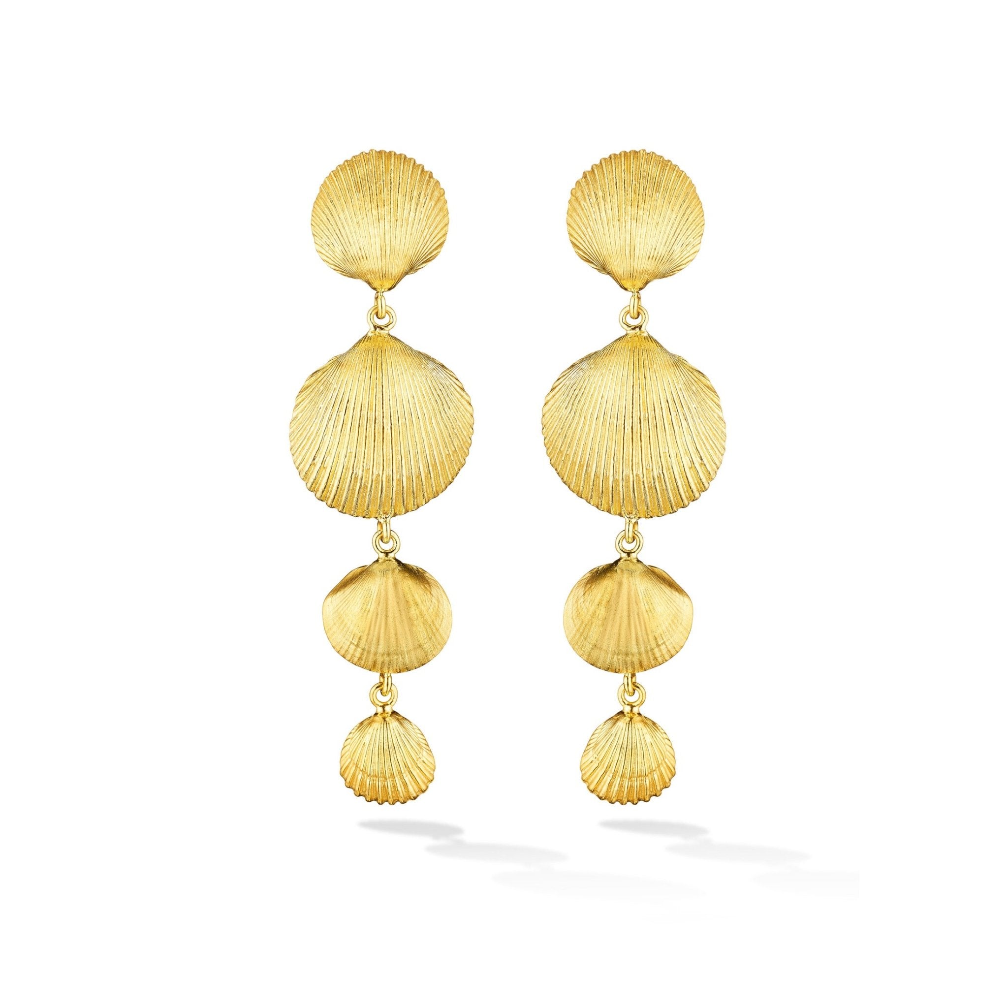 Yellow Gold Shell Drop Earrings - Cadar