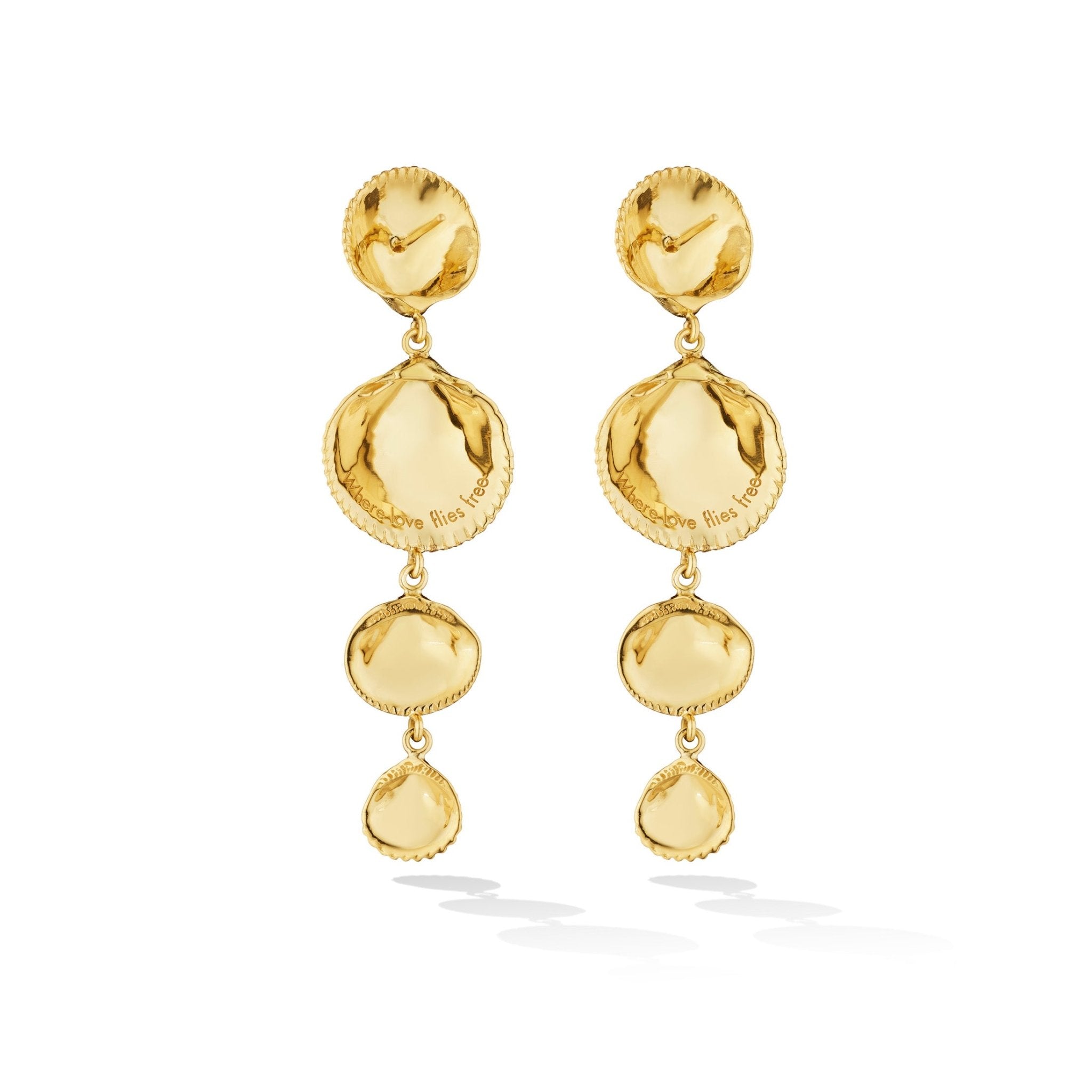 Yellow Gold Shell Drop Earrings - Cadar