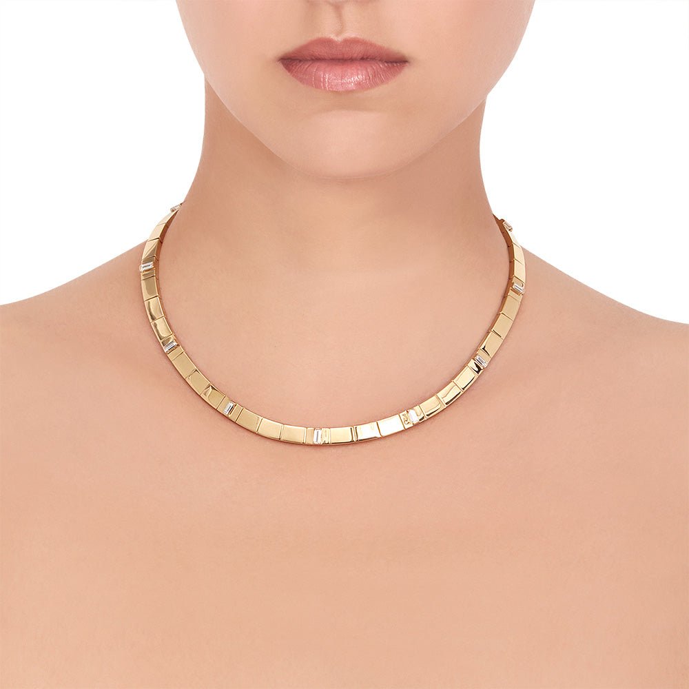 Yellow Gold Sole Necklace with White Diamonds - Cadar