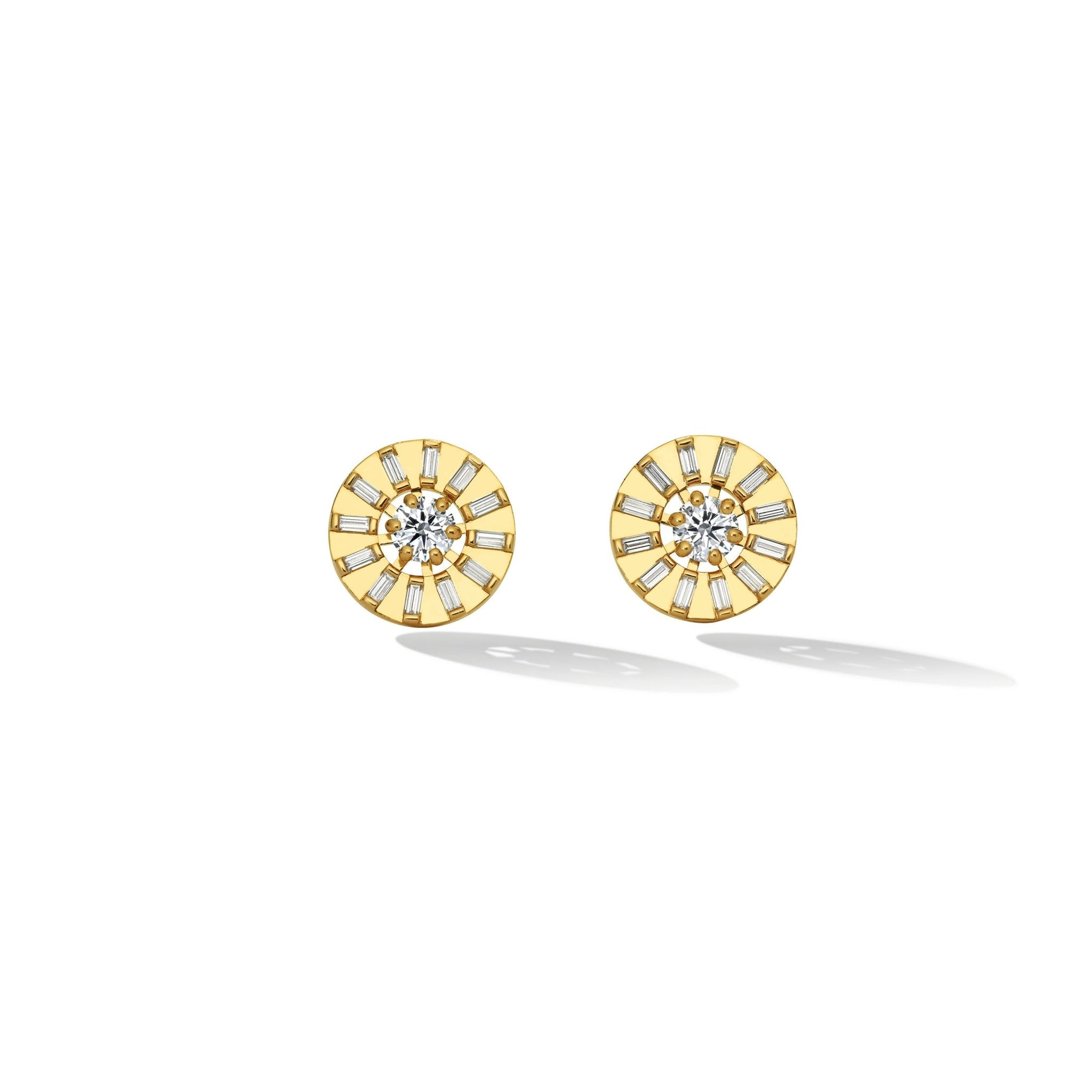 Yellow Gold Sole Stud Earrings with White Diamonds - Cadar