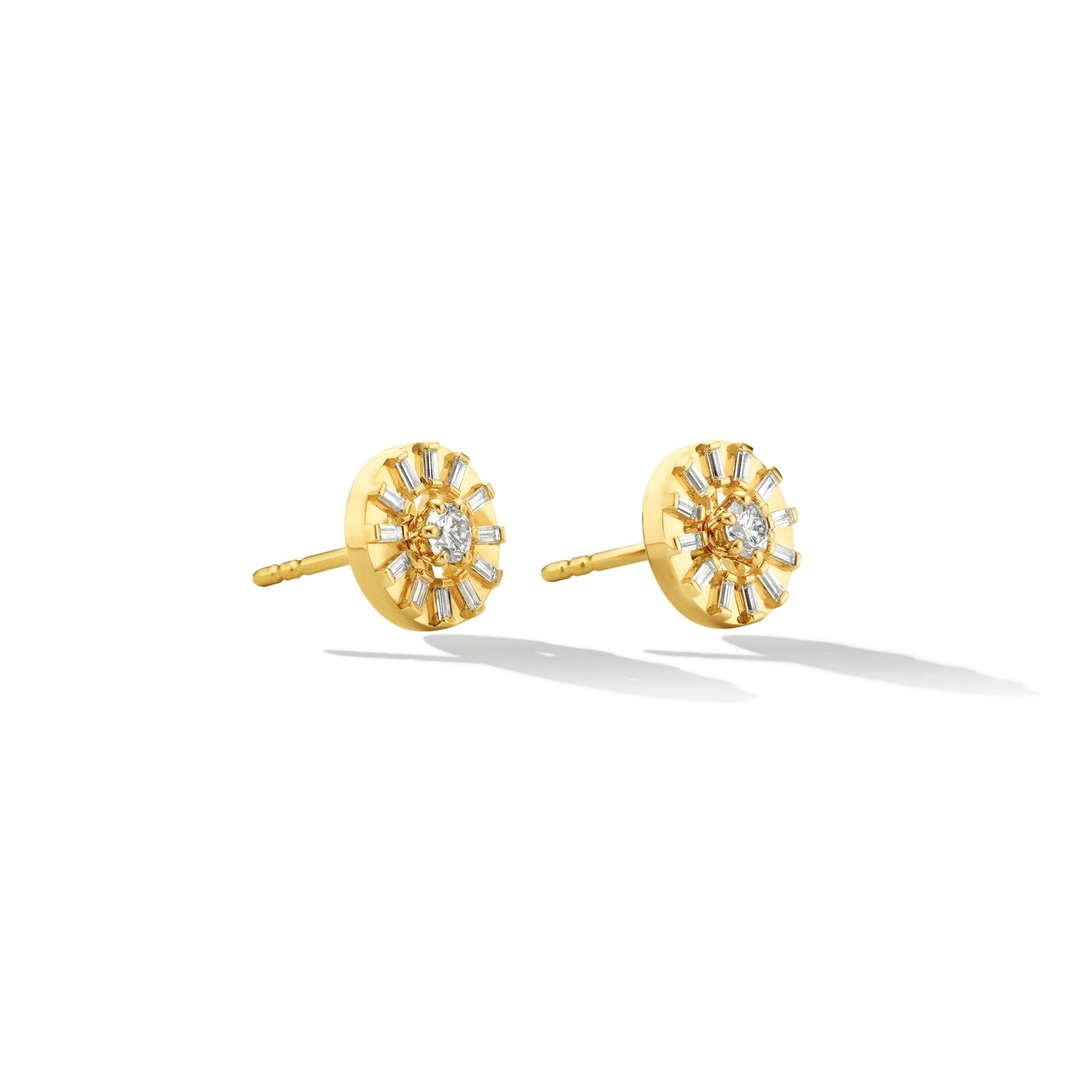 Yellow Gold Sole Stud Earrings with White Diamonds - Cadar