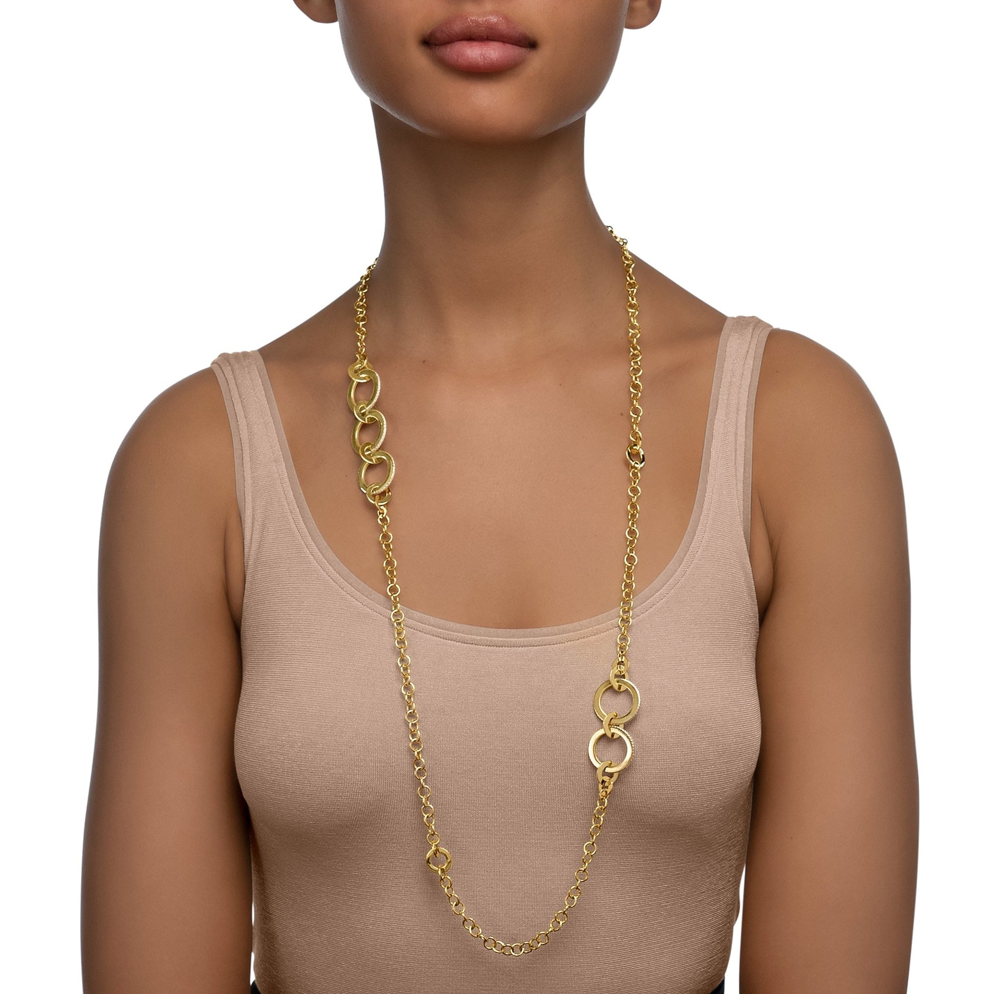 Yellow Gold Solo Chain Link Necklace with White Diamonds - Cadar