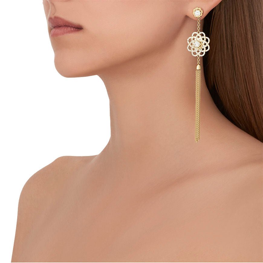 Yellow Gold Trio Detachable Tassel Earrings with White Diamonds - Cadar