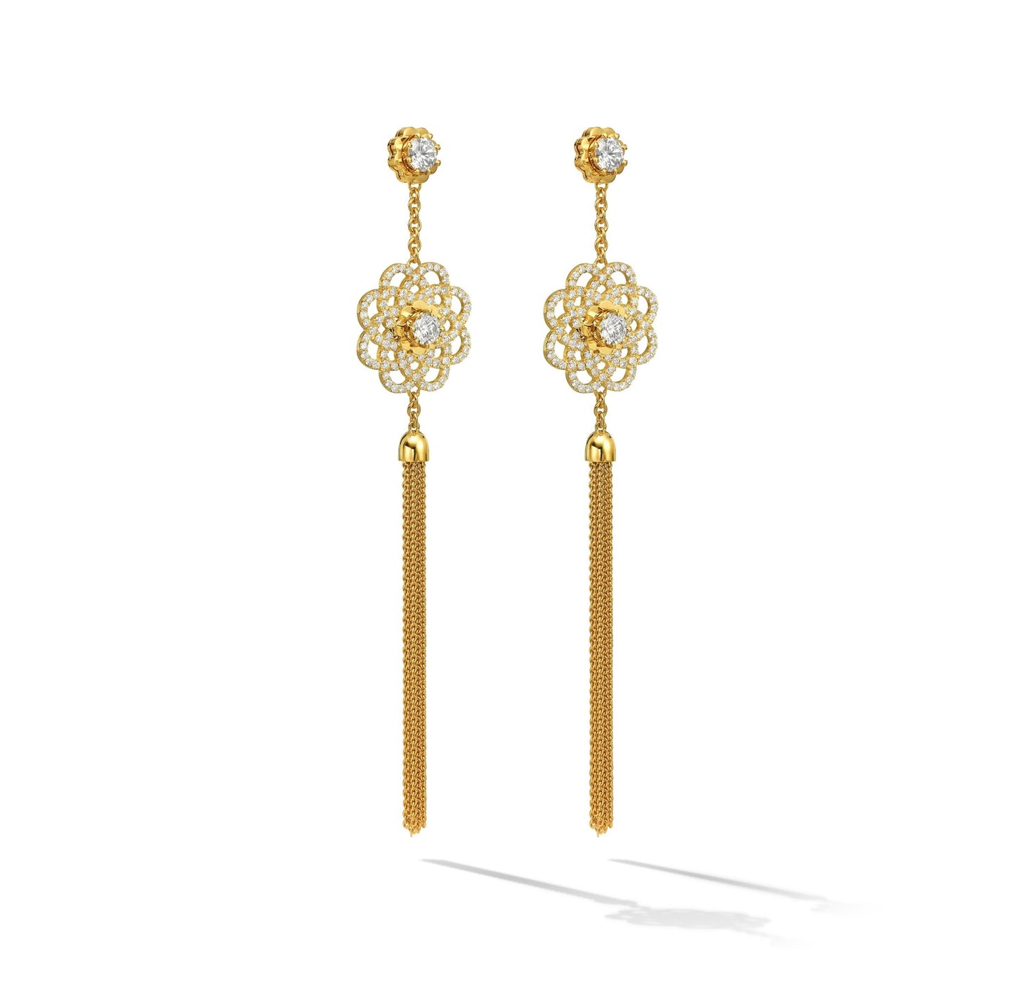 Yellow Gold Trio Detachable Tassel Earrings with White Diamonds - Cadar