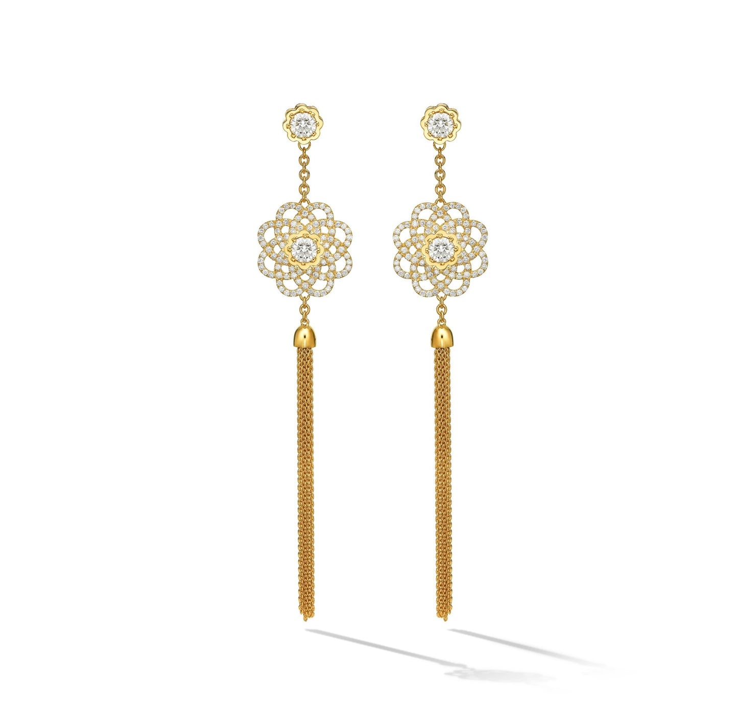 Yellow Gold Trio Detachable Tassel Earrings with White Diamonds - Cadar