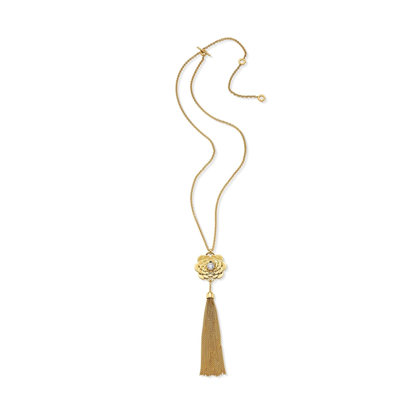 Yellow Gold Trio Pendant Tassel Necklace with White Diamonds - Cadar