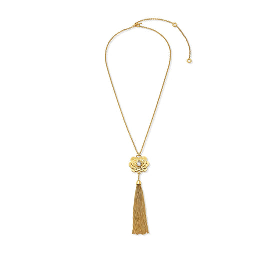 Yellow Gold Trio Pendant Tassel Necklace with White Diamonds - Cadar
