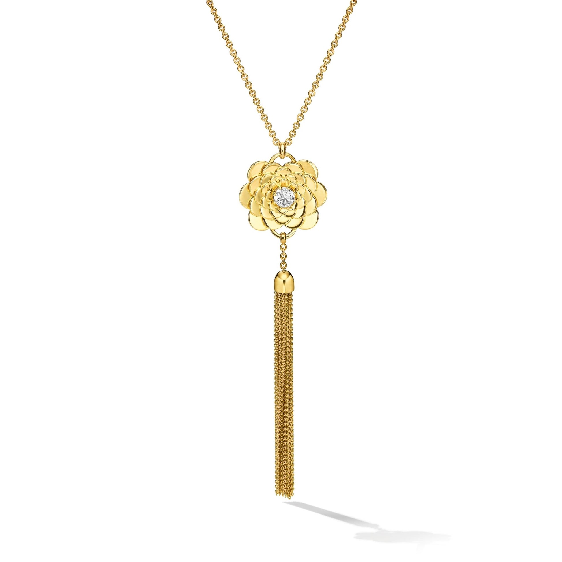 Yellow Gold Trio Pendant Tassel Necklace with White Diamonds - Cadar