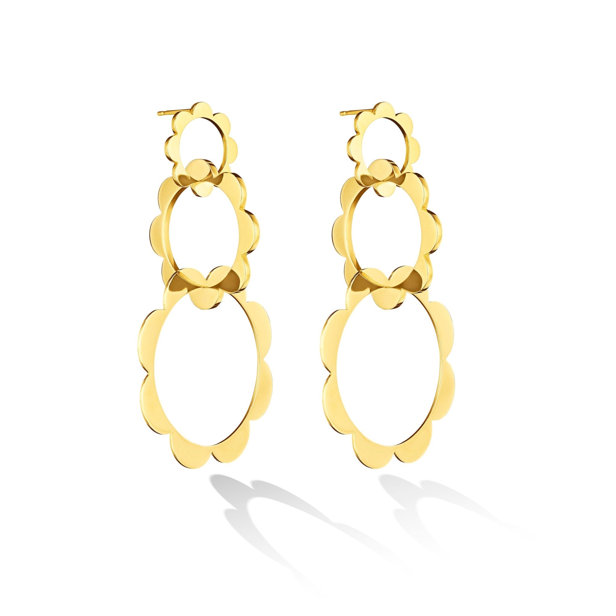 Yellow Gold Trio Unity Drop Earrings - Cadar