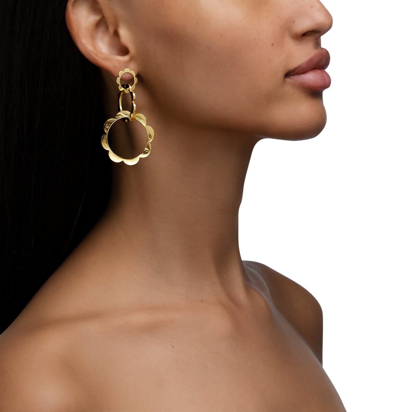 Yellow Gold Trio Unity Drop Earrings with White Diamonds - Cadar