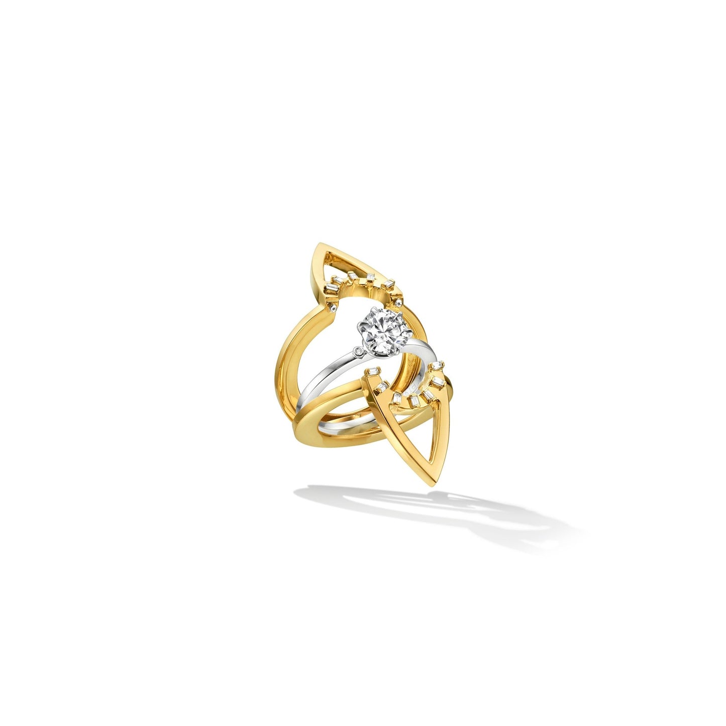 Yellow Gold TU Reflections Engagement Ring Enhancer with White Diamonds - Cadar