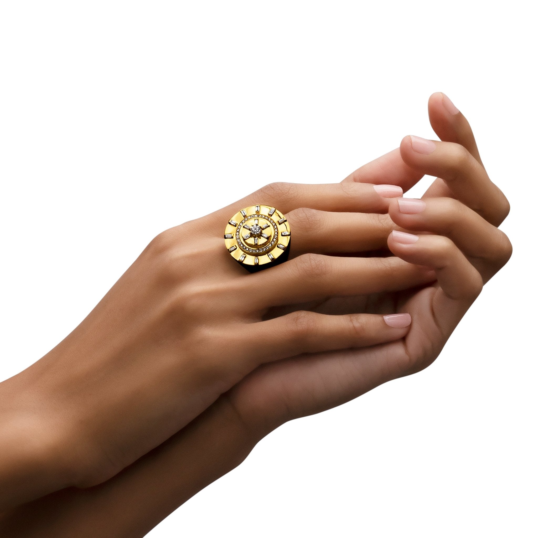 Yellow Gold Unity Cocktail Ring with White Diamonds - Cadar