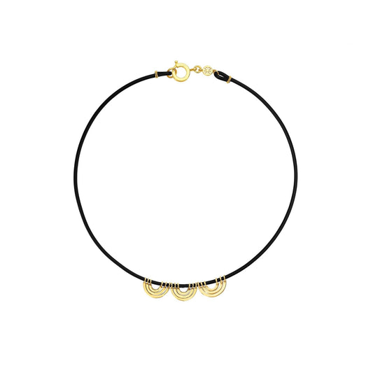 Yellow Gold Water Alternative Necklace with Black Rubber and 3 Wave Beads - Cadar