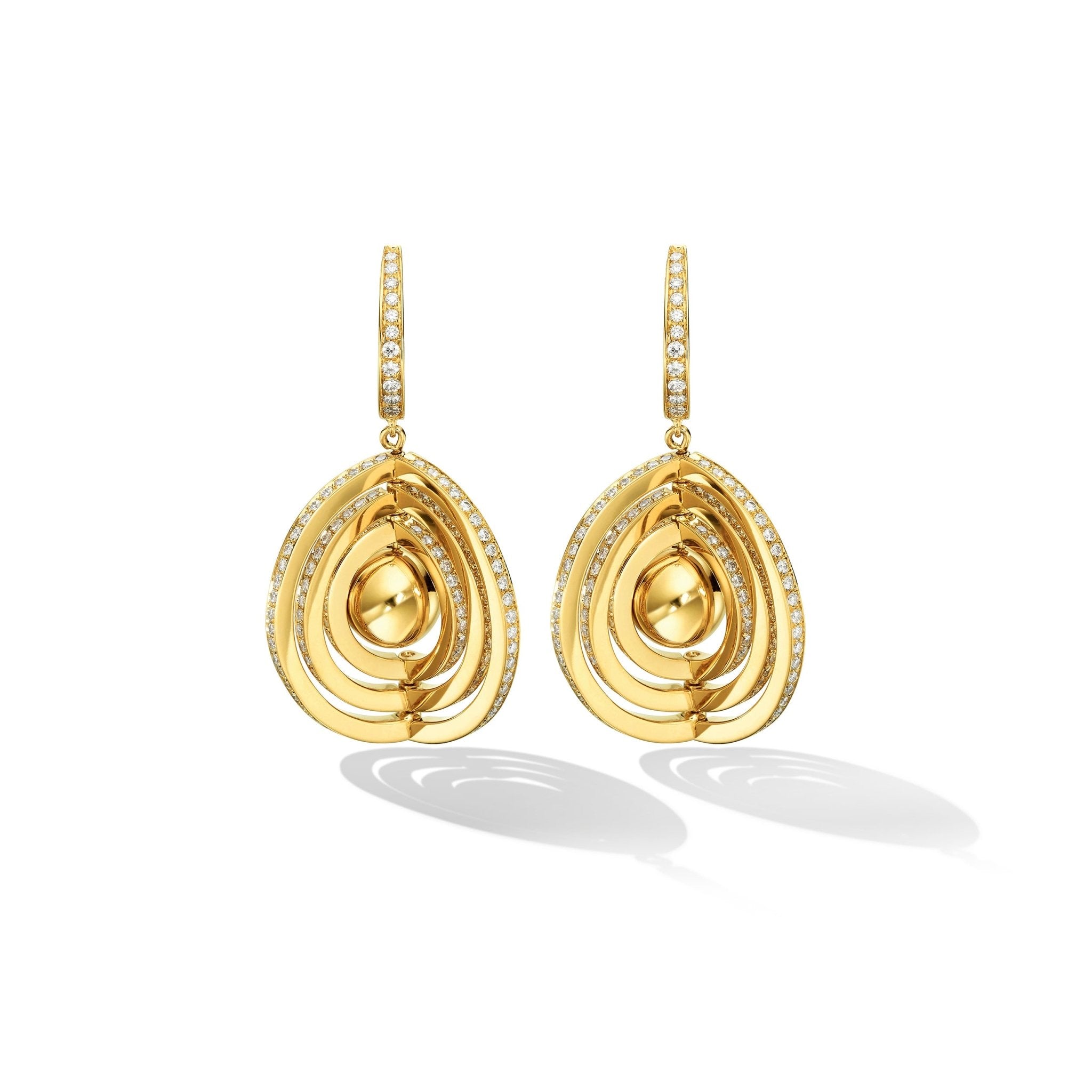 Yellow Gold Water Duality Earrings with White Diamonds - Cadar