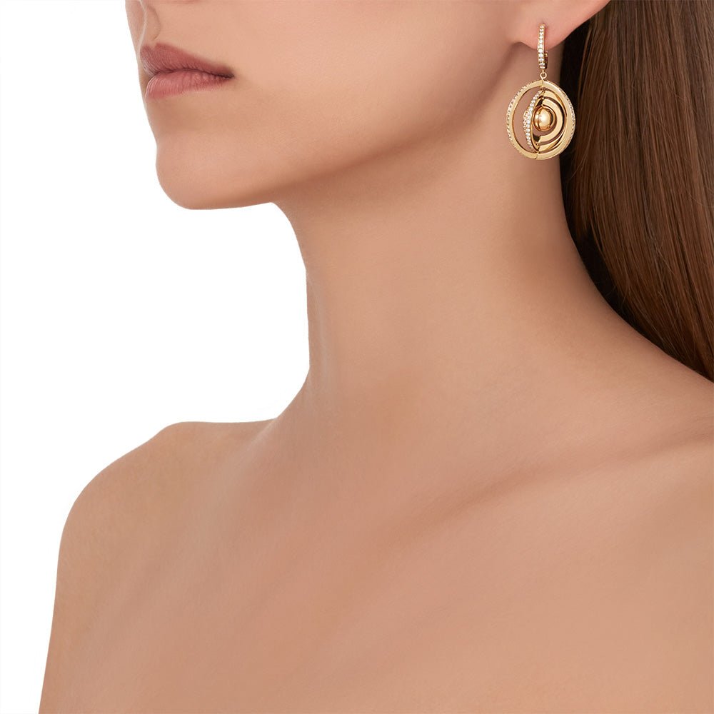 Yellow Gold Water Duality Earrings with White Diamonds - Cadar