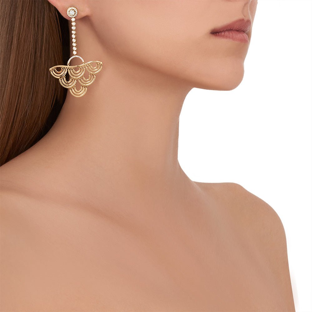 Yellow Gold Water Duet Earrings with White Diamonds - Cadar