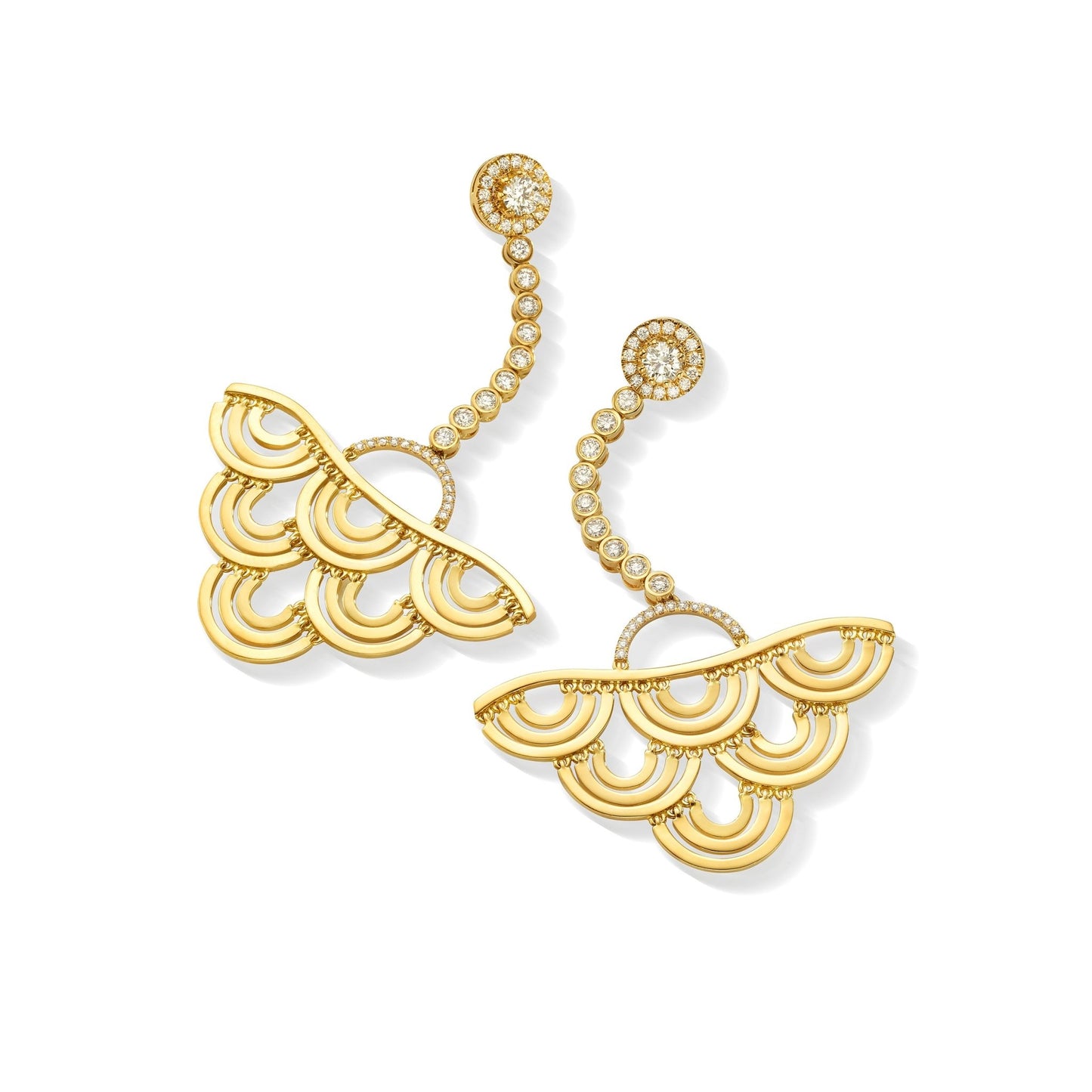 Yellow Gold Water Duet Earrings with White Diamonds - Cadar