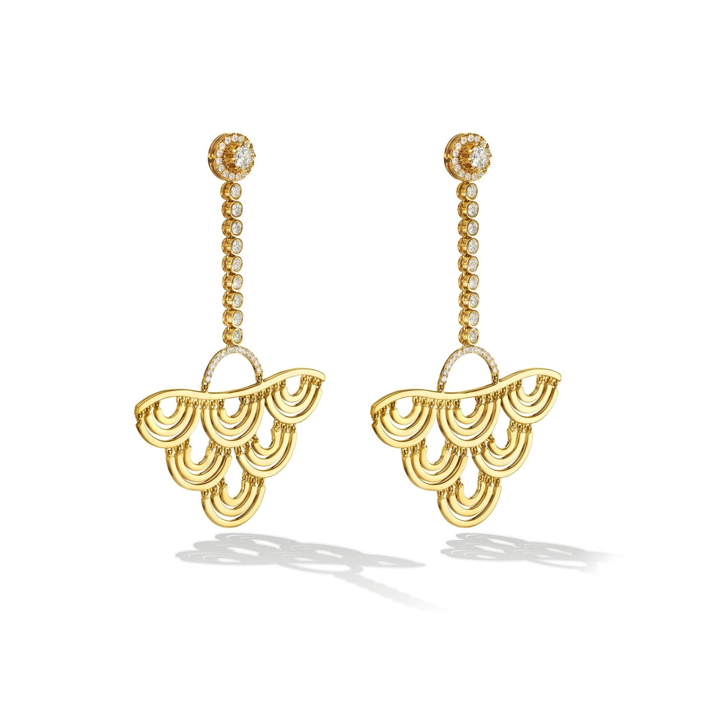 Yellow Gold Water Duet Earrings with White Diamonds - Cadar