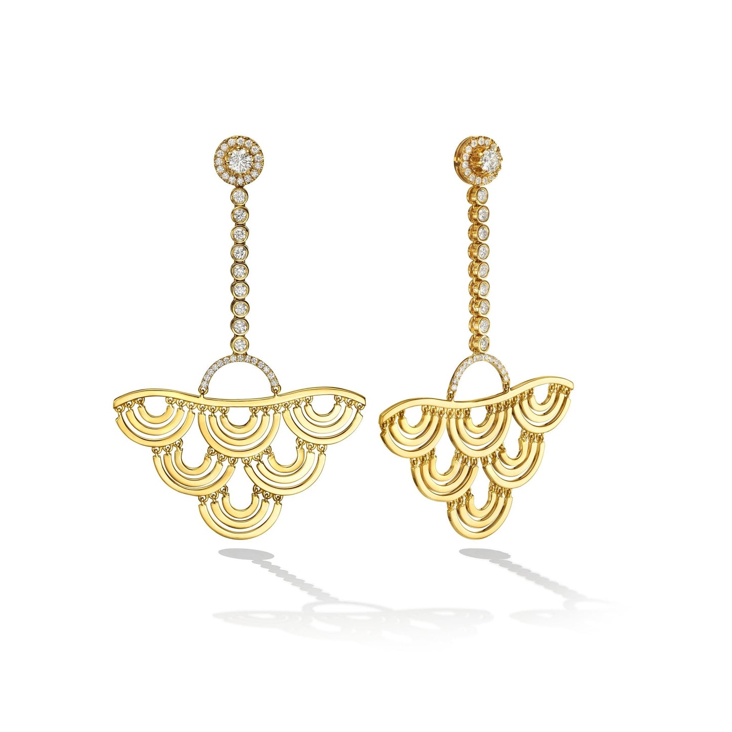 Yellow Gold Water Duet Earrings with White Diamonds - Cadar