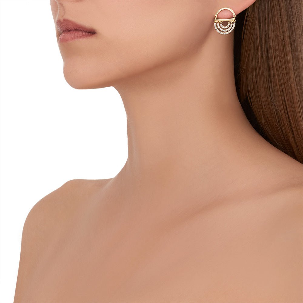 Yellow Gold Water Twin Drop Earrings with White Diamonds - Cadar