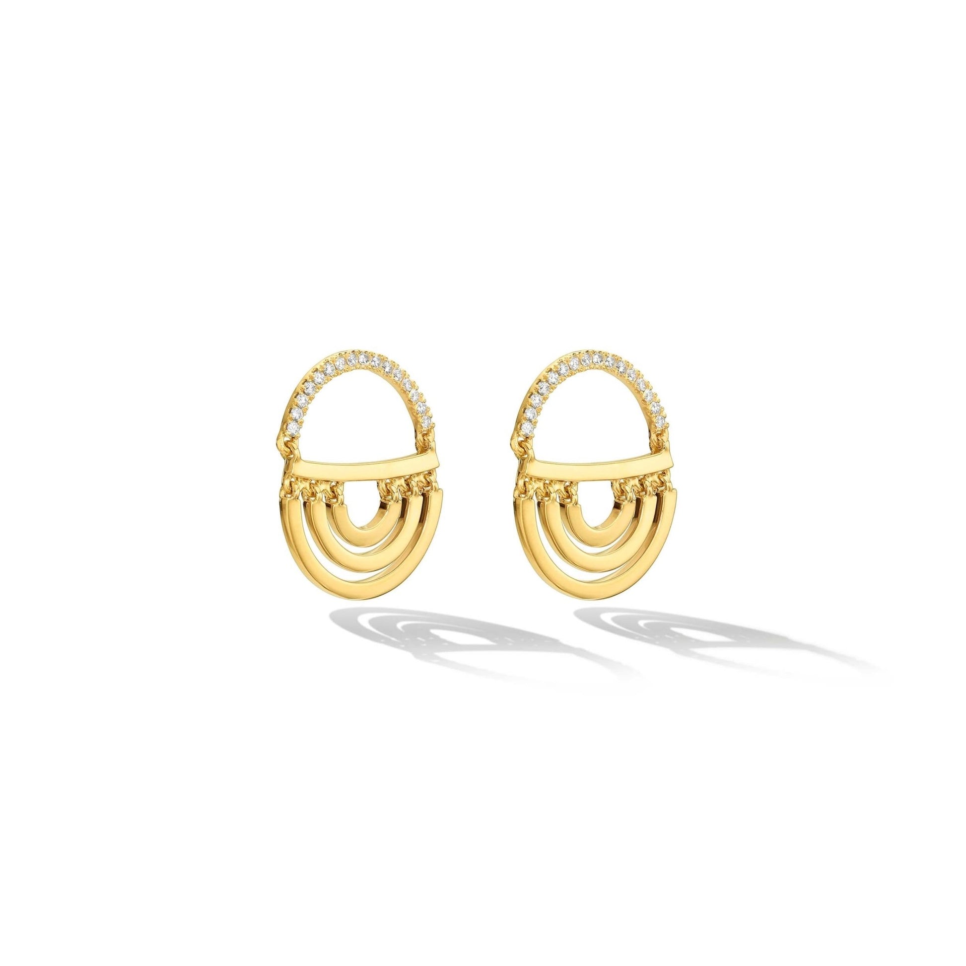 Yellow Gold Water Twin Drop Earrings with White Diamonds - Cadar
