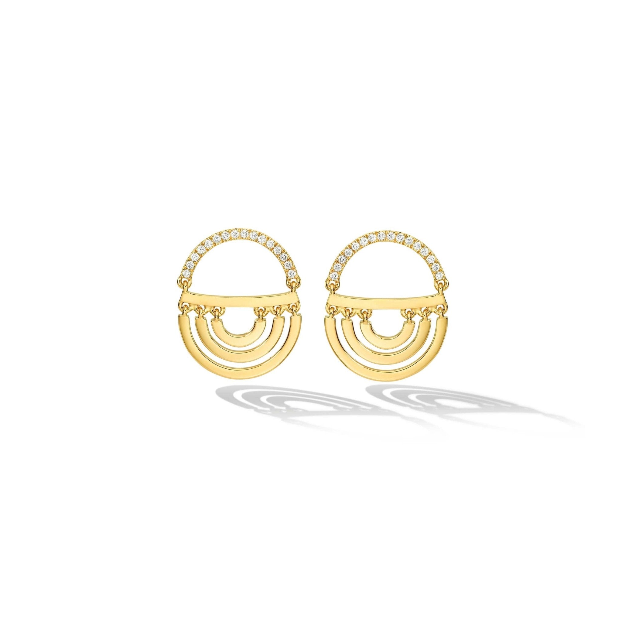 Yellow Gold Water Twin Drop Earrings with White Diamonds - Cadar