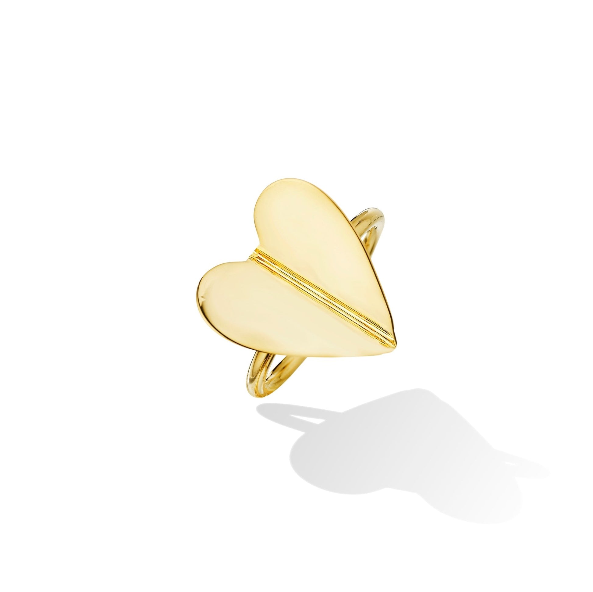 Yellow Gold Wings of Love Folded Heart Ring - Cadar